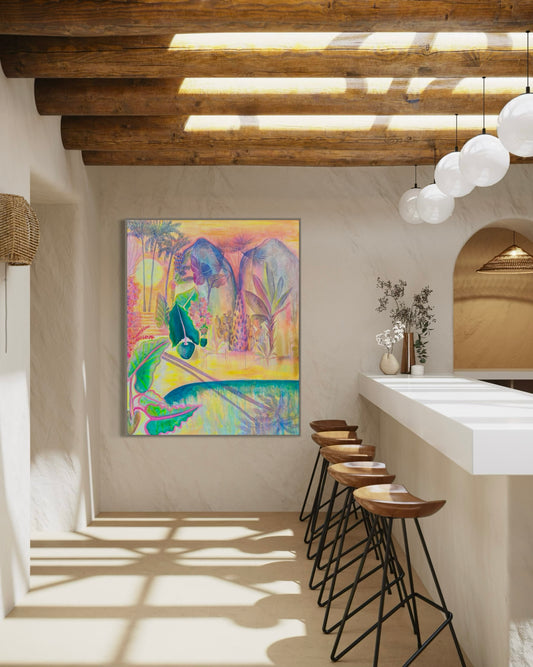 Colorful Twilight Tropics canvas print by Printumo featuring vibrant tropical landscape artwork on stretched canvas.