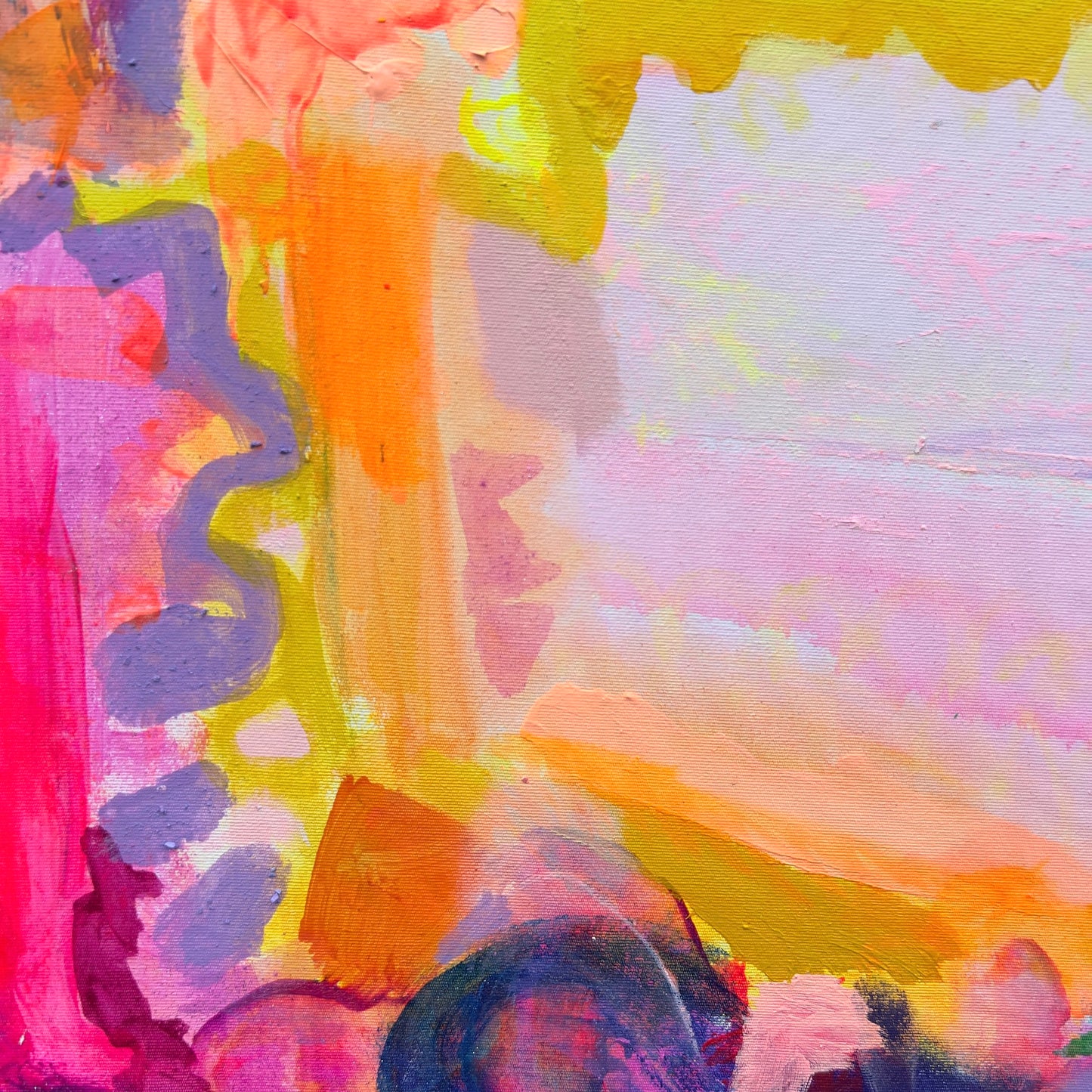 Kathryn Sillince Artist 'Ravishing' 80cm x 80cm abstract artwork with vibrant, flowing colors on canvas.