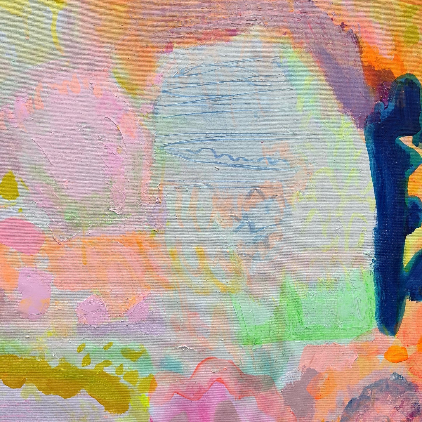 Kathryn Sillince Artist 'Ravishing' 80cm x 80cm abstract artwork with vibrant colors and textured brushstrokes.
