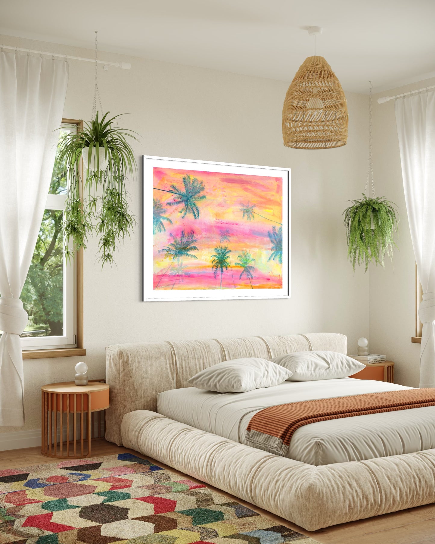 Paper print of a sunset scene titled "Lie With Me At Sunset" by Kathryn Sillince Artist, featuring warm colors and tranquil landscape.