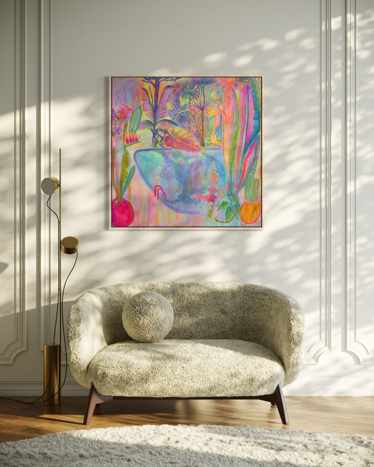 ‘Irridescent Skies = Languid Poolside’. 102cm x 102cm - Kathryn Sillince Artist