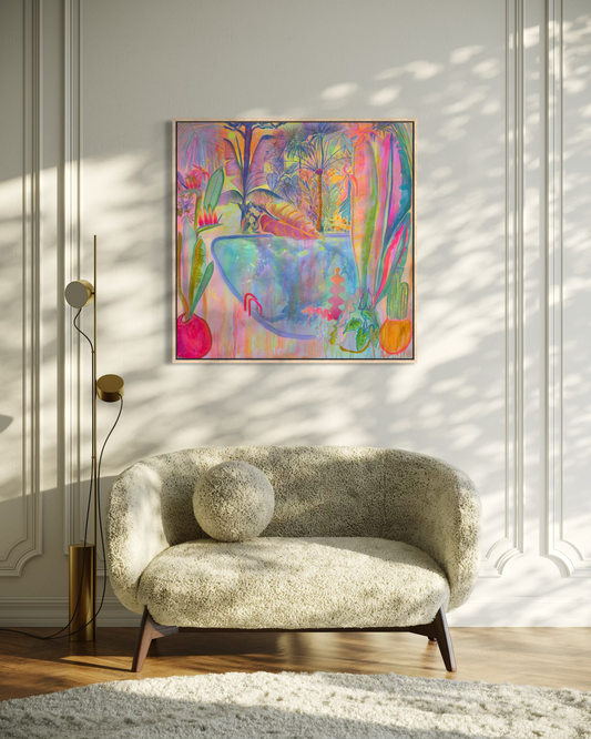 ‘Irridescent Skies = Languid Poolside’. 102cm x 102cm - Kathryn Sillince Artist