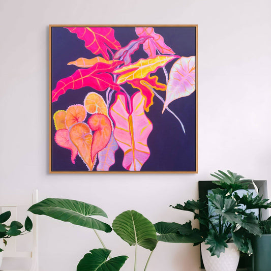 'Begonia, Alocasia Still Life' 70cm x 70cm - Kathryn Sillince Artist