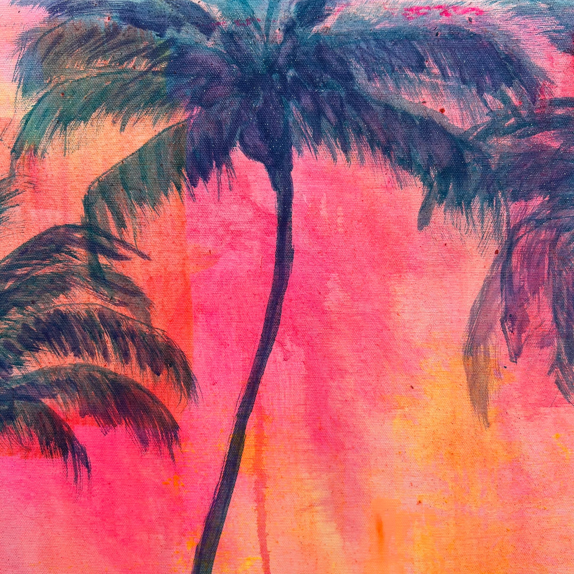 Colorful paper print titled "Swaying Into Sunset" by Kathryn Sillince Artist features vibrant, abstract sunset-inspired artwork.