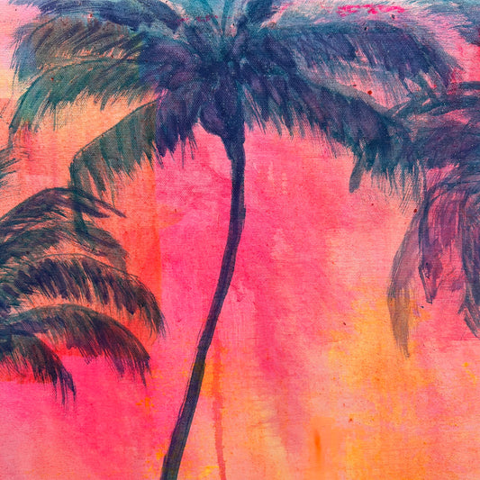 Colorful paper print titled "Swaying Into Sunset" by Kathryn Sillince Artist features vibrant, abstract sunset-inspired artwork.