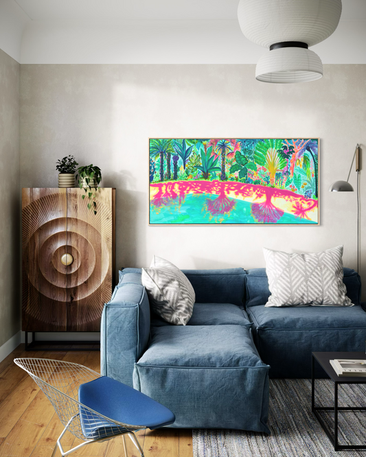 Pink Shadows By The Pool 153cm x 77cm - Kathryn Sillince Artist