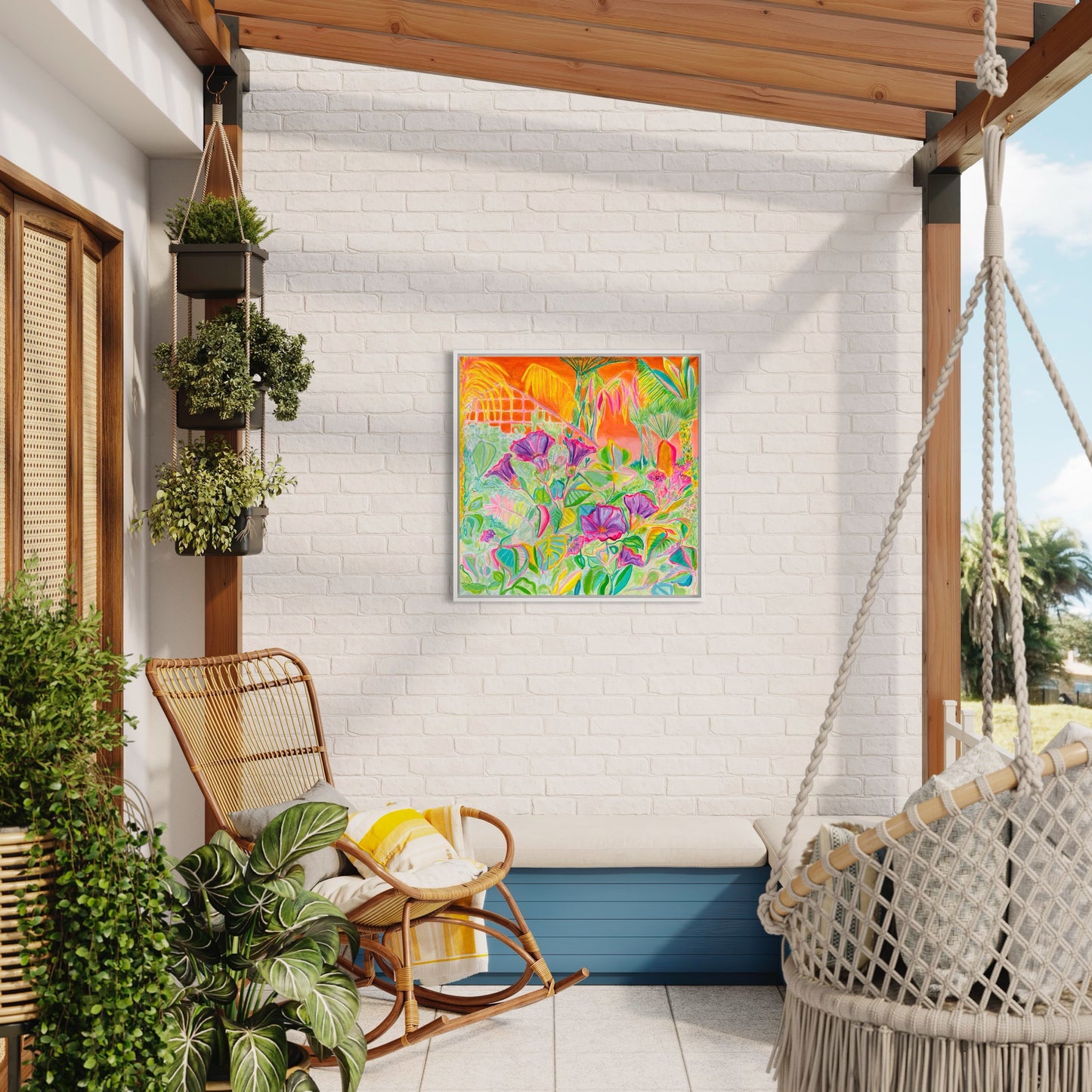 Colorful canvas print titled "Apocalyptic Fanfare" by Kathryn Sillince Artist, featuring vibrant abstract artwork.