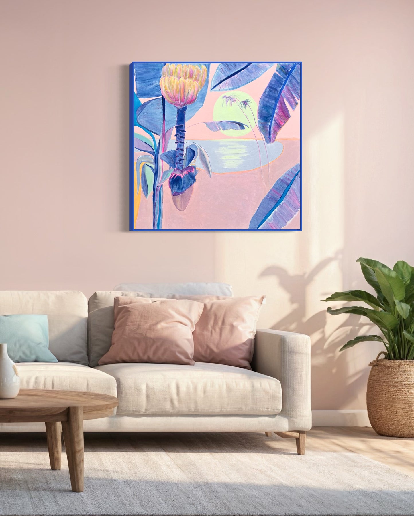 Colorful paper print titled "Flourishing By Moonlight" by Kathryn Sillince Artist, featuring vibrant artwork with floral and moonlit themes.