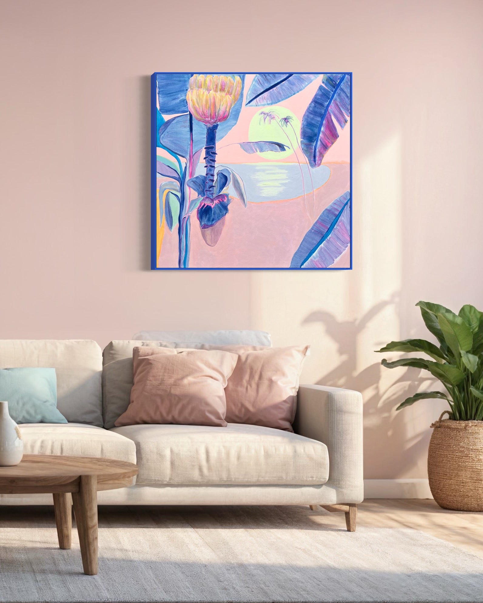 Colorful paper print titled "Flourishing By Moonlight" by Kathryn Sillince Artist, featuring vibrant artwork with floral and moonlit themes.