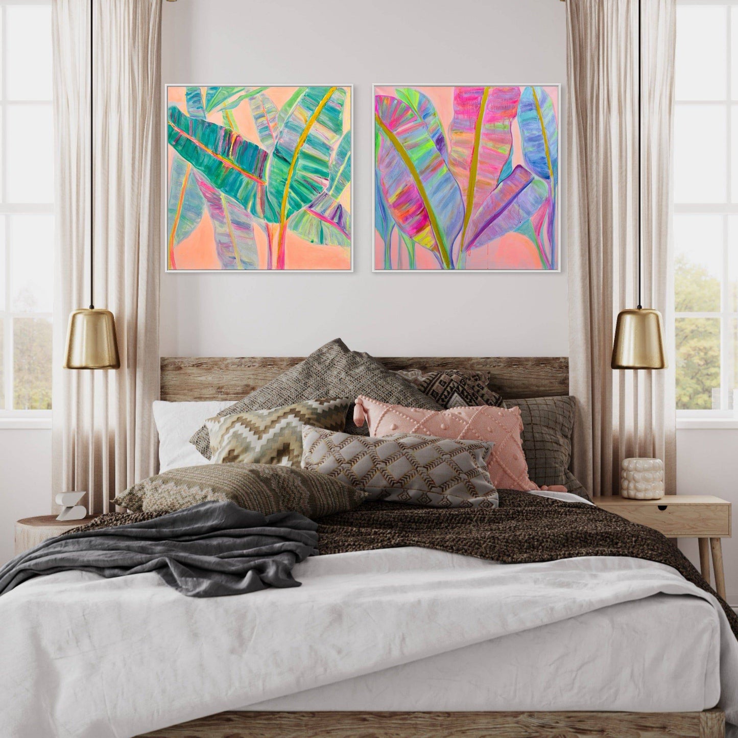 'Rainbow Banana Leaves II'  90cm x 90cm - Kathryn Sillince Artist