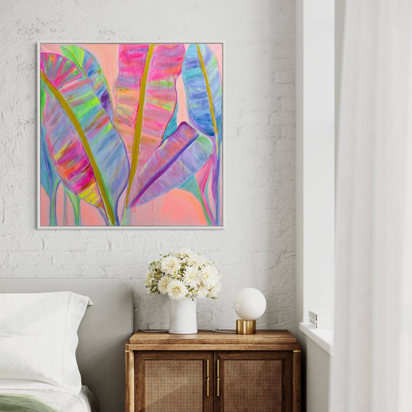 'Rainbow Banana Leaves II'  90cm x 90cm - Kathryn Sillince Artist
