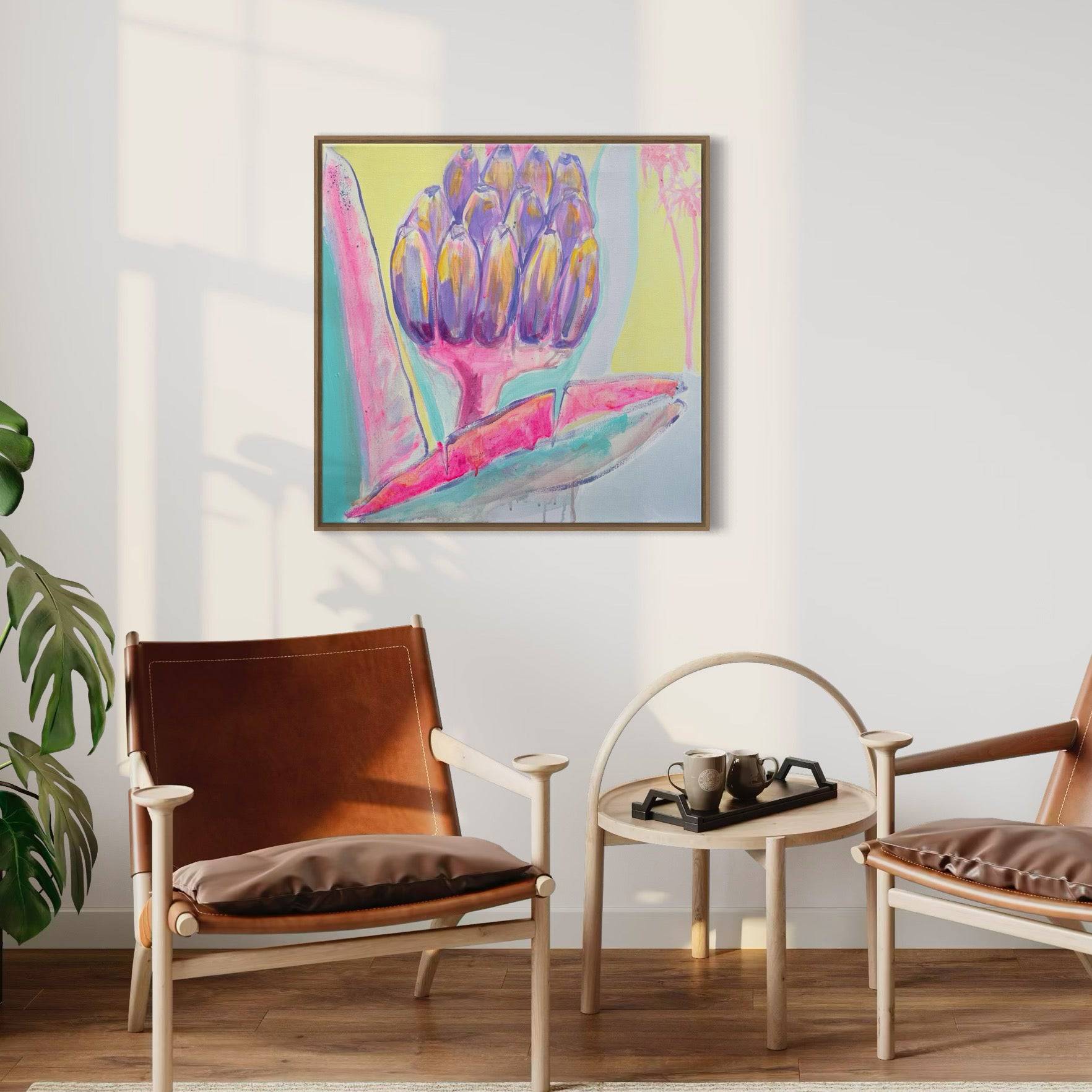 'Pink and Blue Banana Study'  51cm x 51cm - Kathryn Sillince Artist