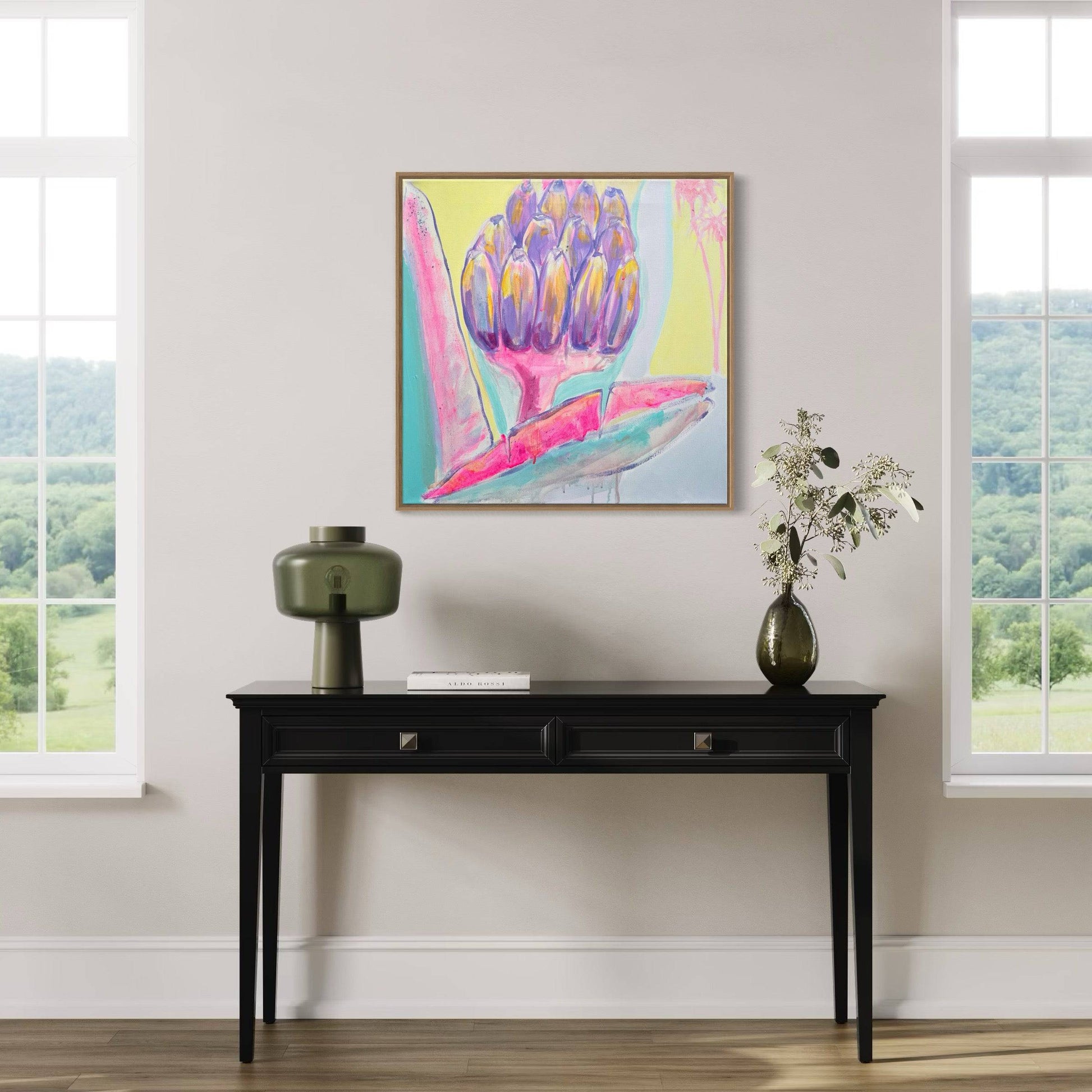'Pink and Blue Banana Study'  51cm x 51cm - Kathryn Sillince Artist