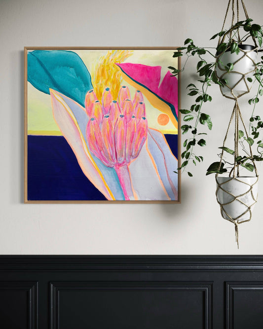 'Pink Neon Banana Study'  51cm x 51cm - Kathryn Sillince Artist