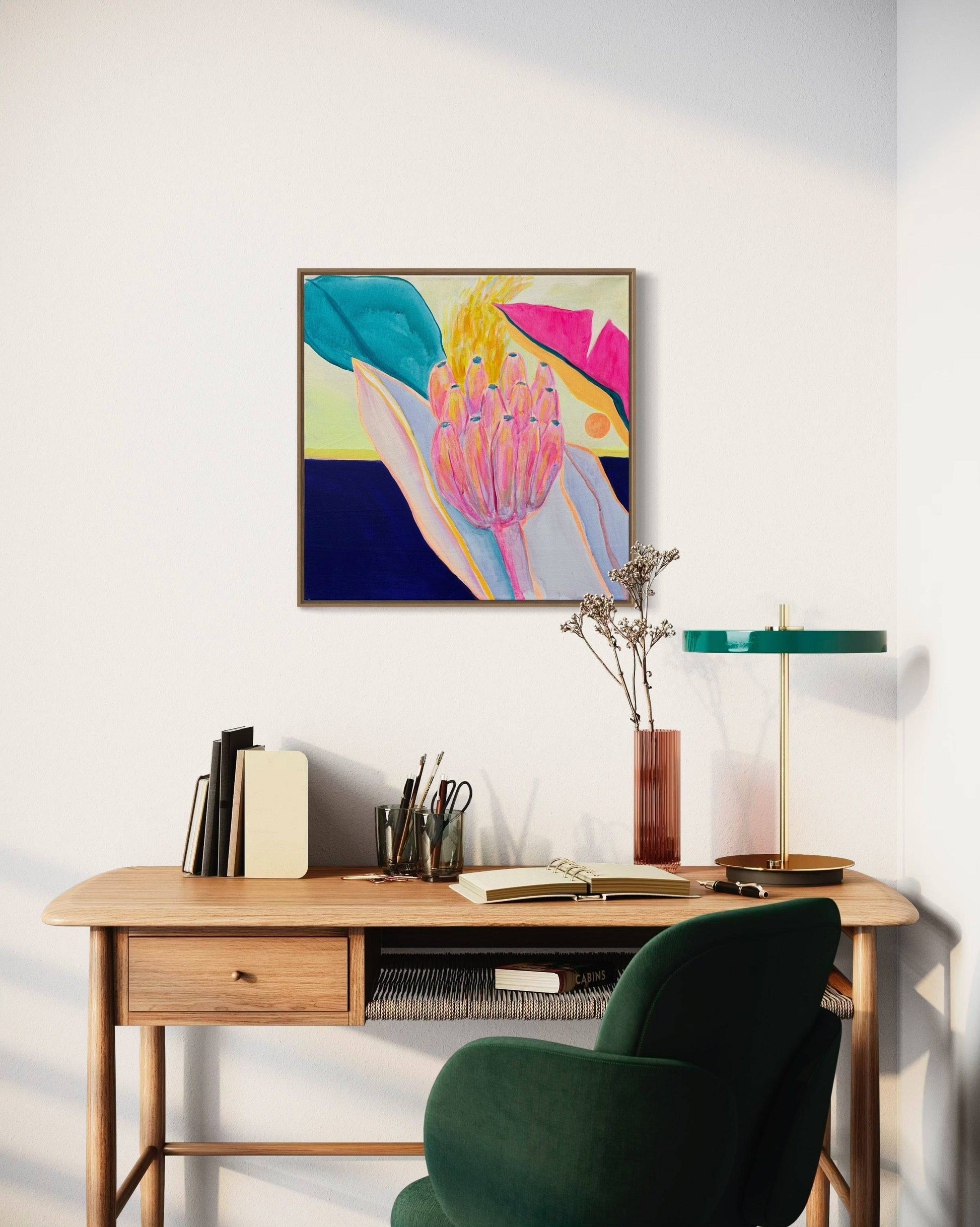 'Pink Neon Banana Study'  51cm x 51cm - Kathryn Sillince Artist
