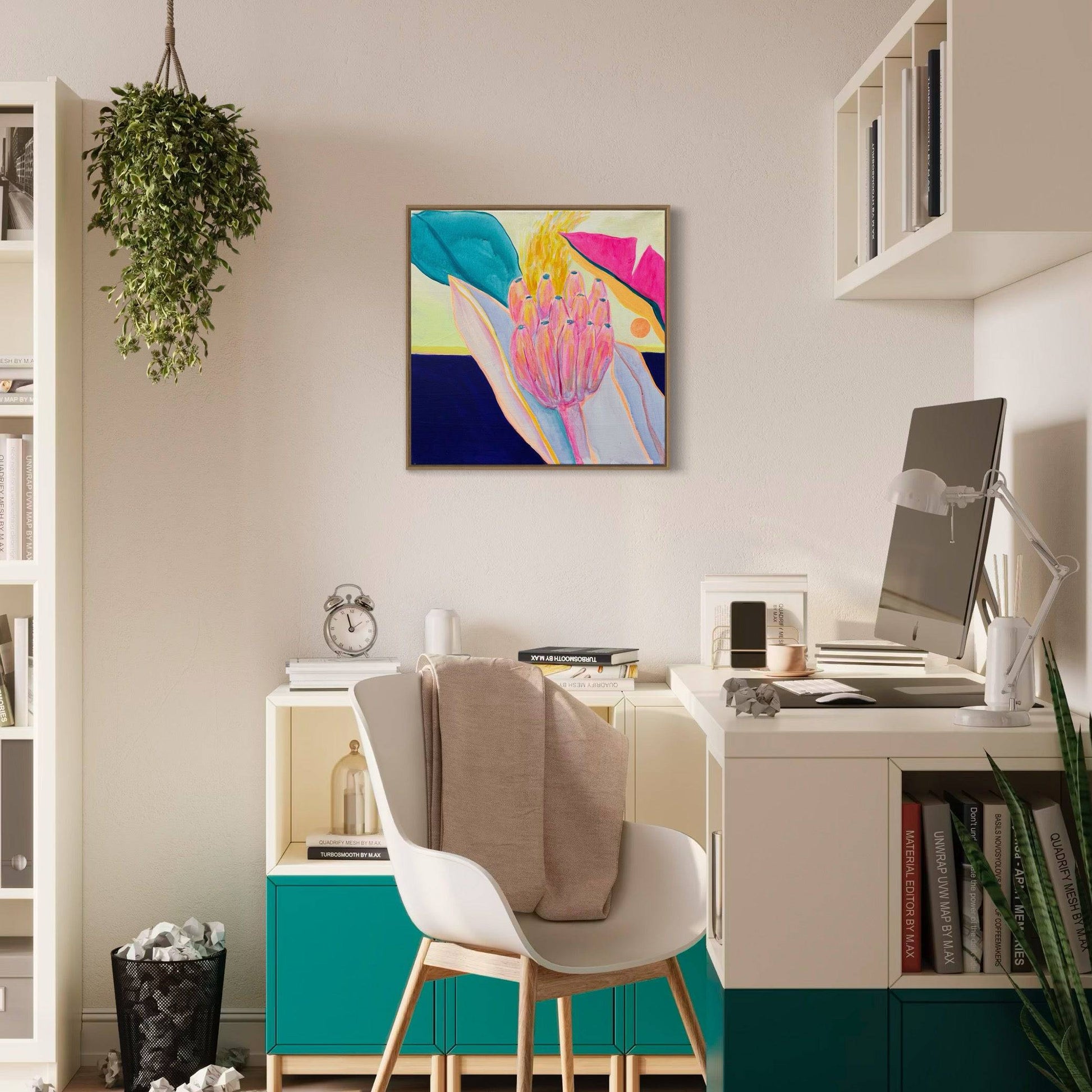 'Pink Neon Banana Study'  51cm x 51cm - Kathryn Sillince Artist