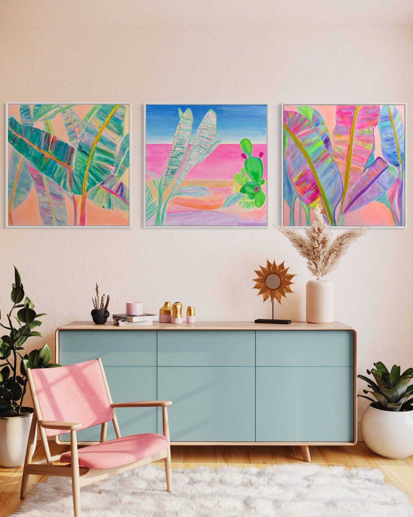 'Rainbow Banana Leaves II'  90cm x 90cm - Kathryn Sillince Artist