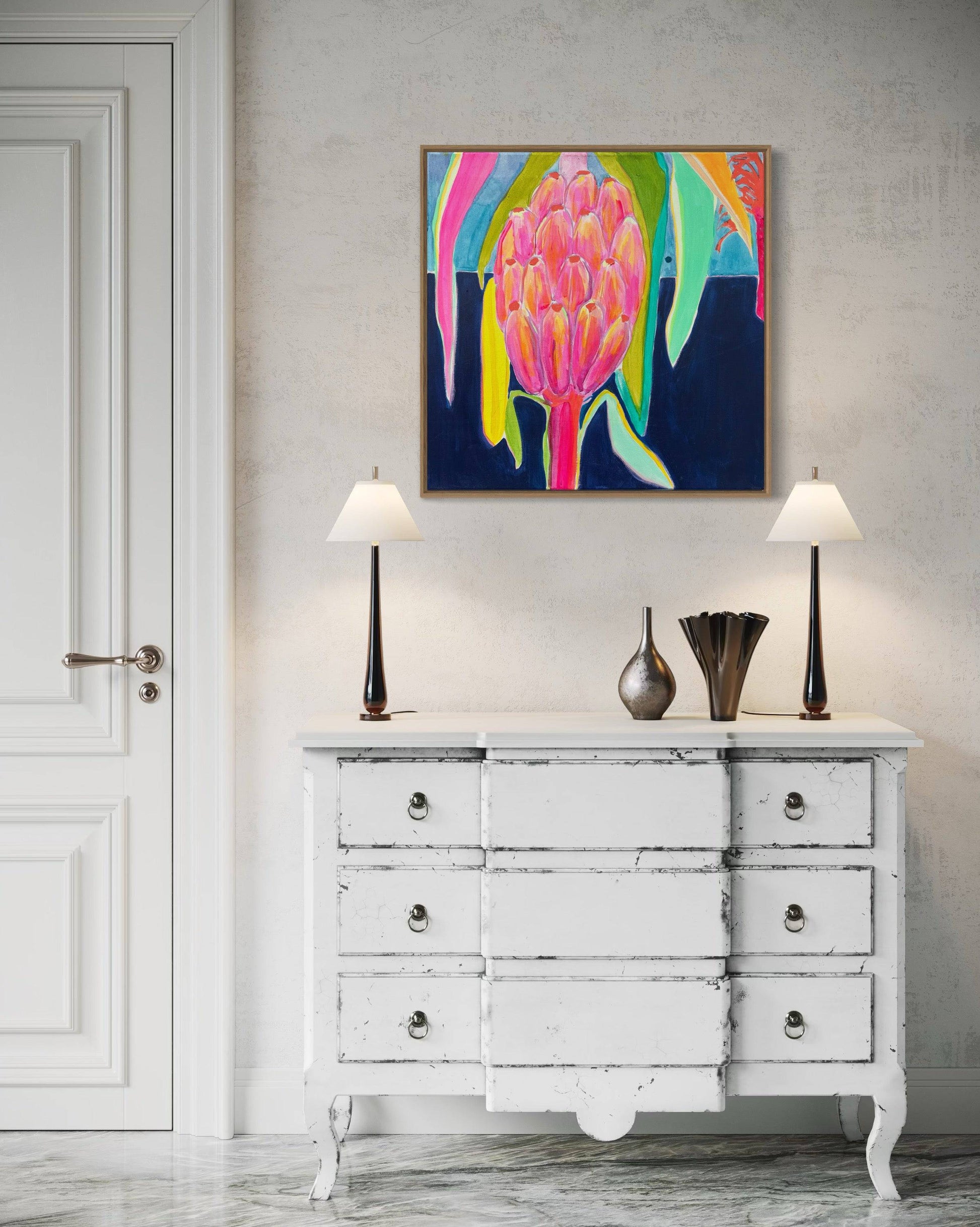 'Pink Bananas at Dusk'  51cm x 51cm - Kathryn Sillince Artist