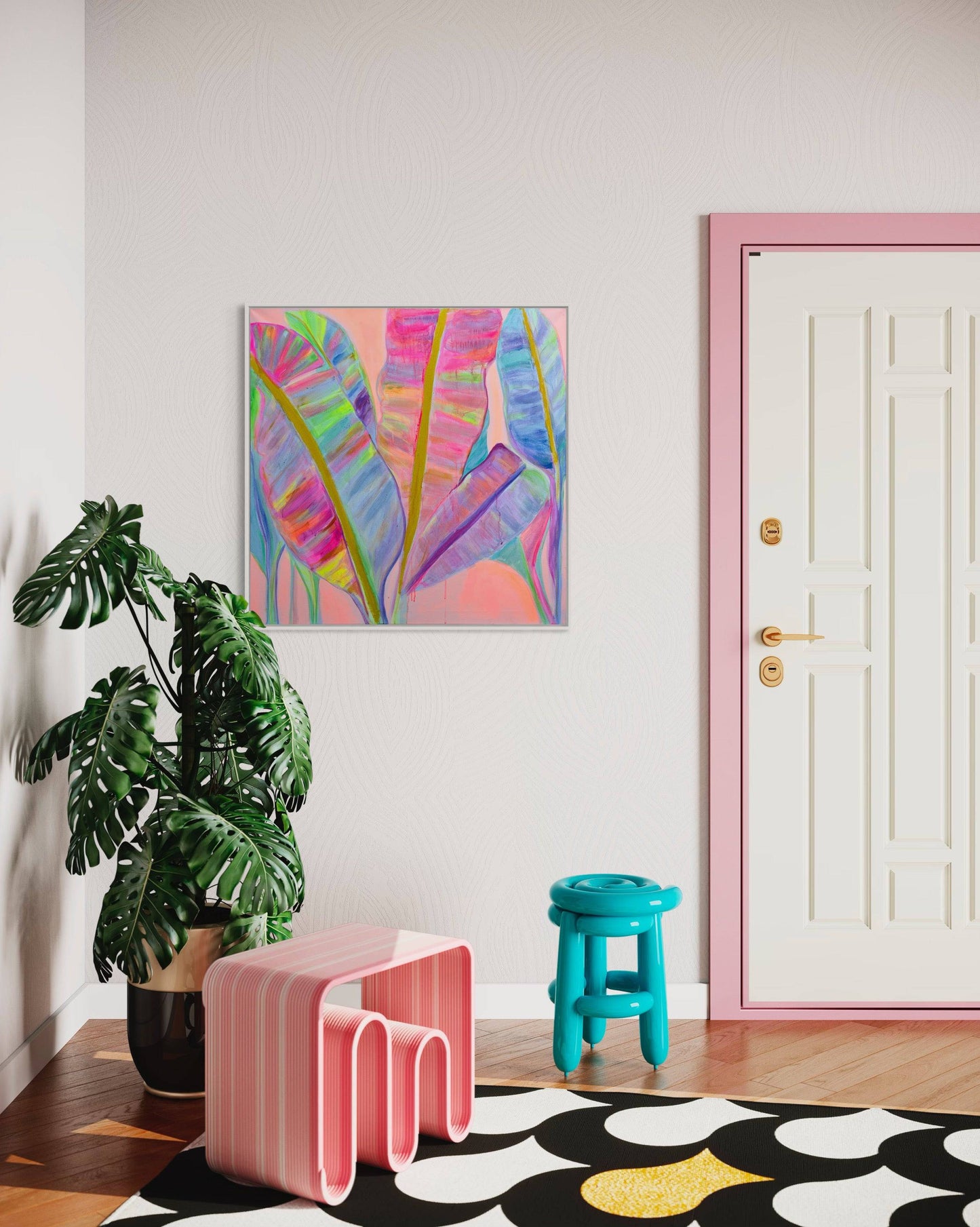 'Rainbow Banana Leaves II'  90cm x 90cm - Kathryn Sillince Artist