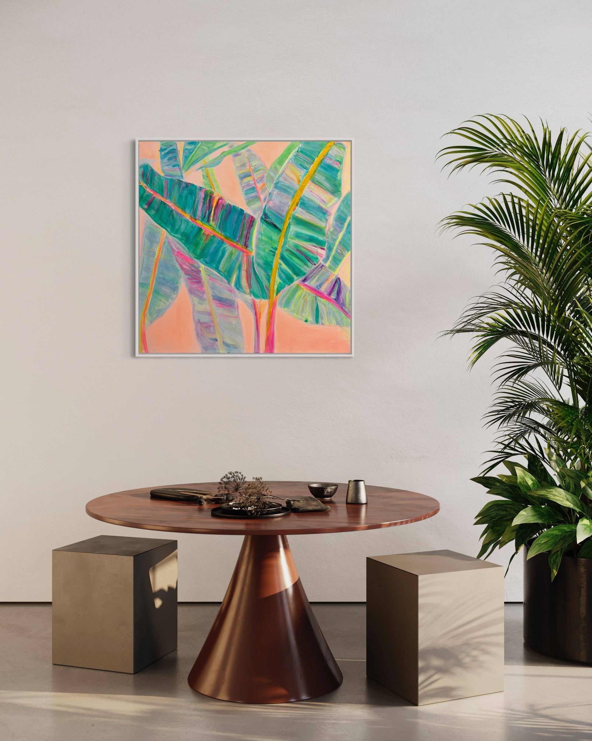 'Rainbow Banana Leaves'  90cm x 90cm - Kathryn Sillince Artist