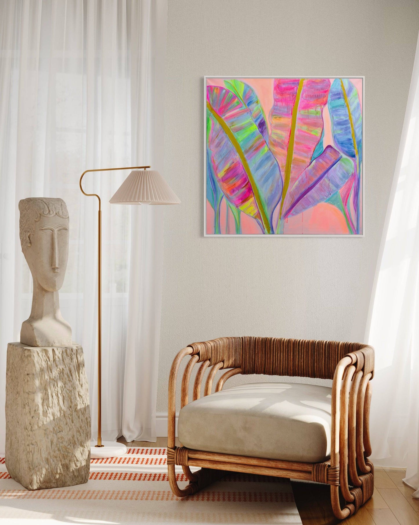 'Rainbow Banana Leaves II'  90cm x 90cm - Kathryn Sillince Artist