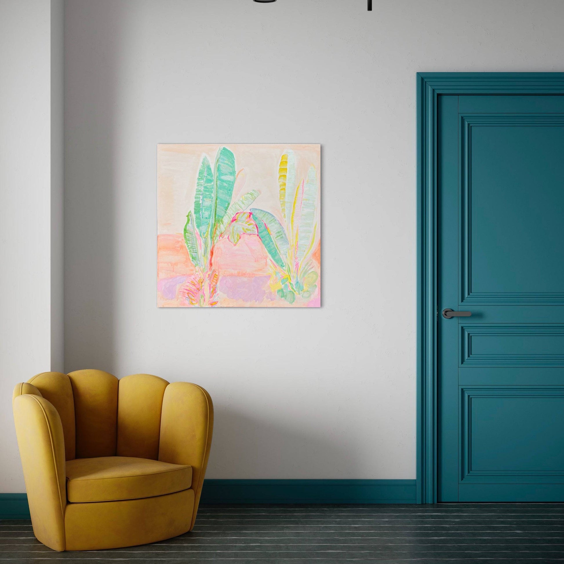 'Red Sunset Banana Leaves Study'  90cm x 90cm - Kathryn Sillince Artist