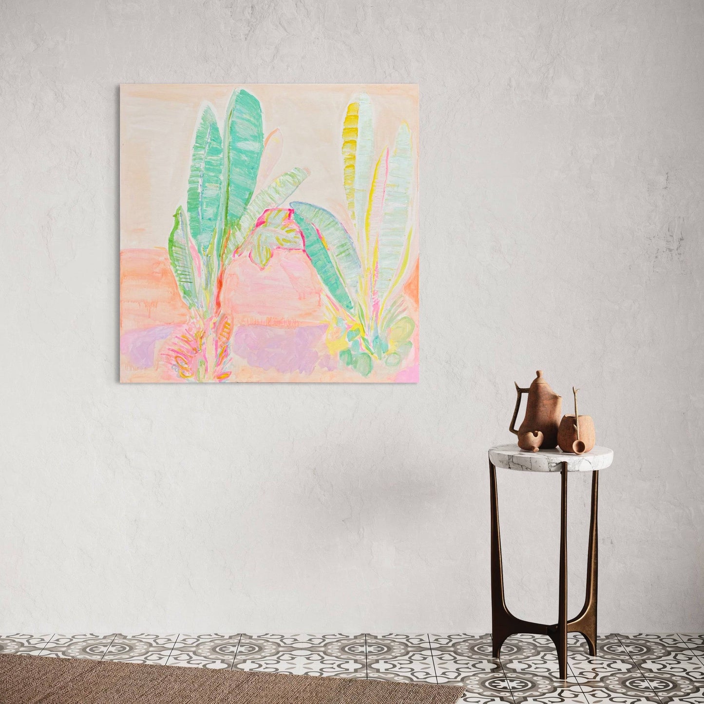 'Red Sunset Banana Leaves Study'  90cm x 90cm - Kathryn Sillince Artist
