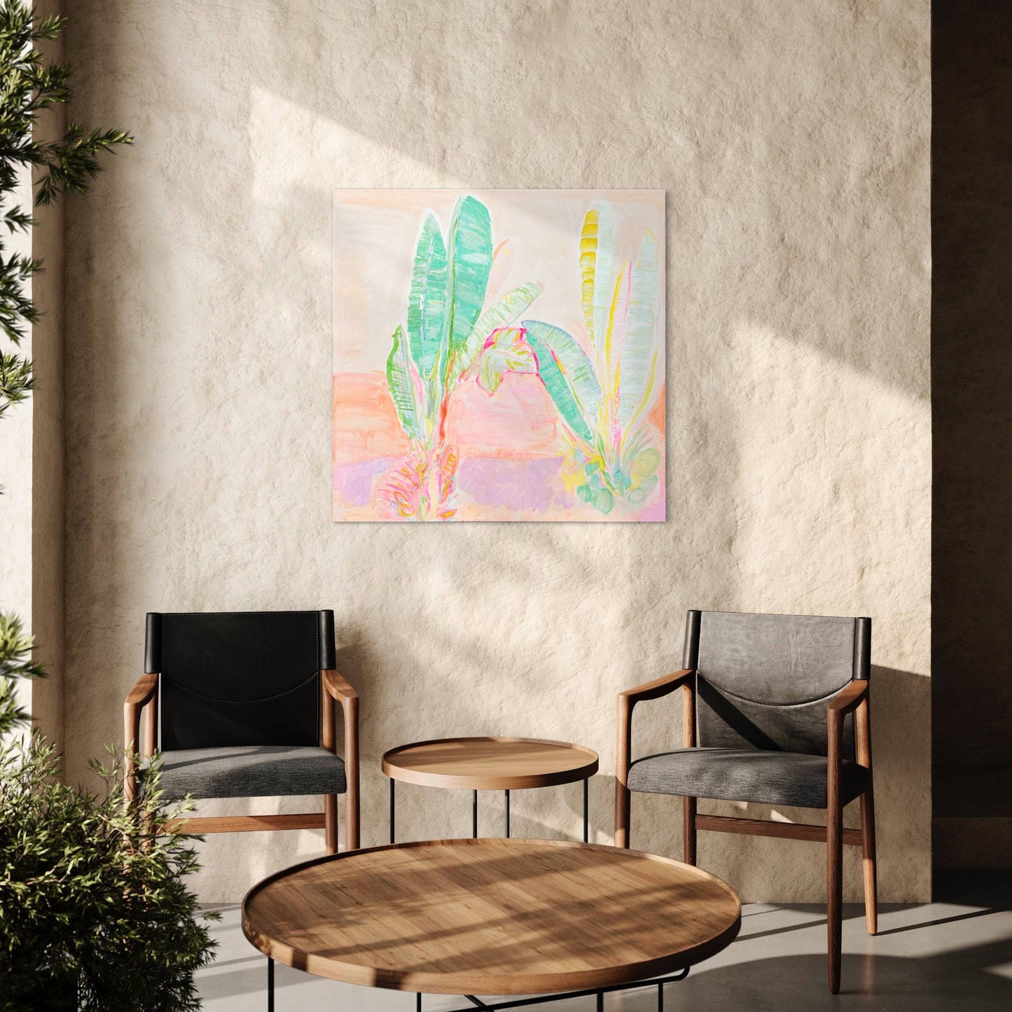 'Red Sunset Banana Leaves Study'  90cm x 90cm - Kathryn Sillince Artist