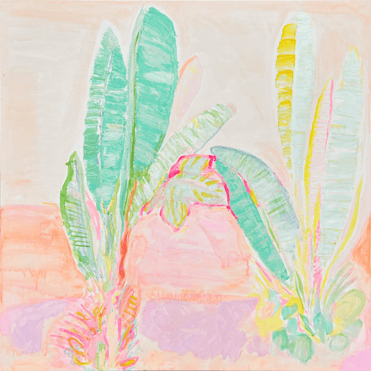 'Red Sunset Banana Leaves Study'  90cm x 90cm - Kathryn Sillince Artist