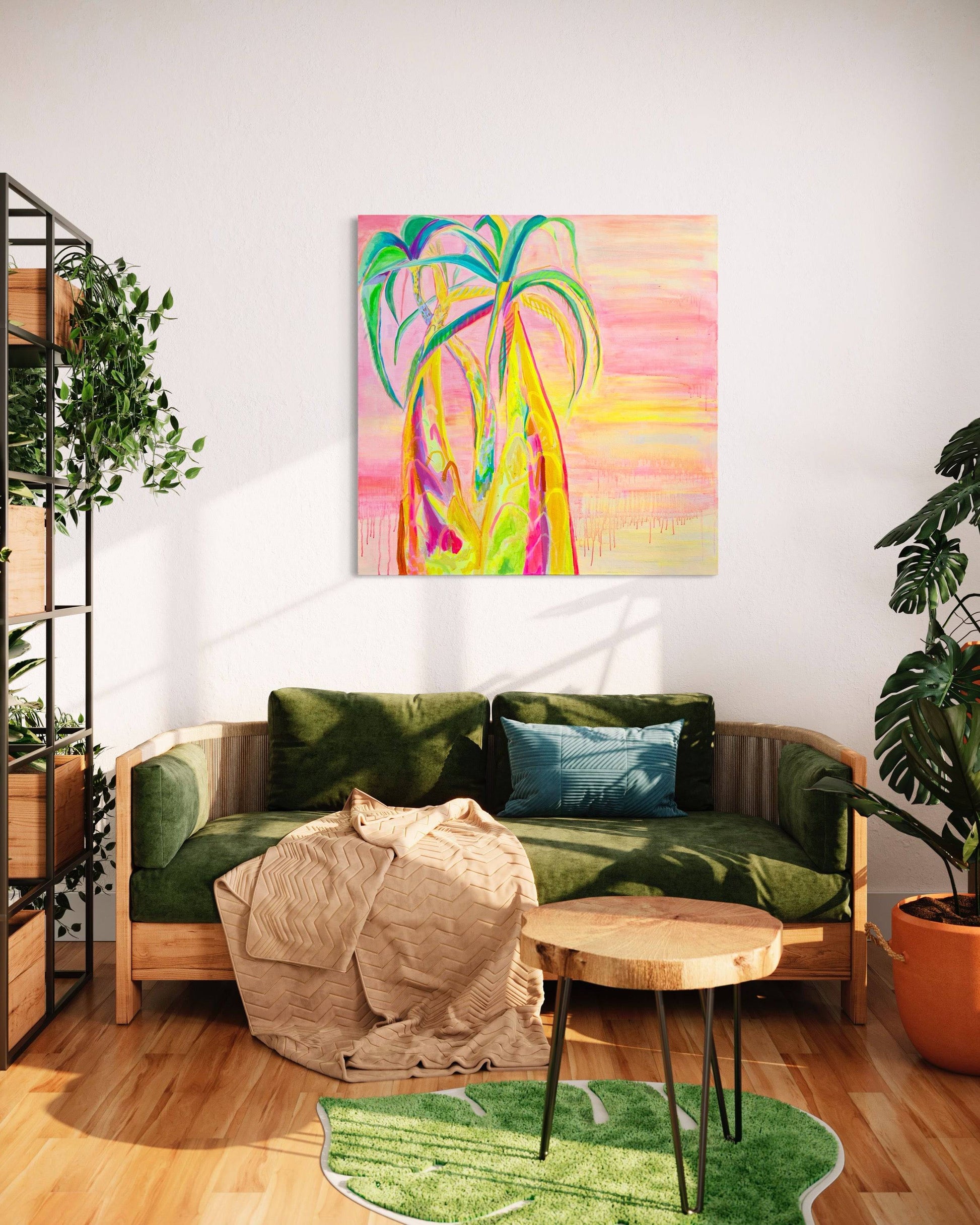 'Vaporwave Palms'  112cm x 112cm - Kathryn Sillince Artist