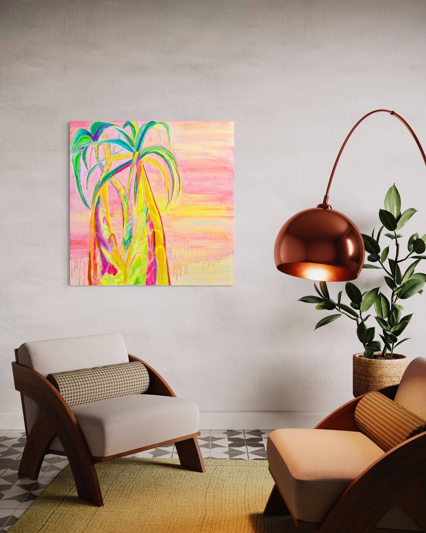 'Vaporwave Palms'  112cm x 112cm - Kathryn Sillince Artist