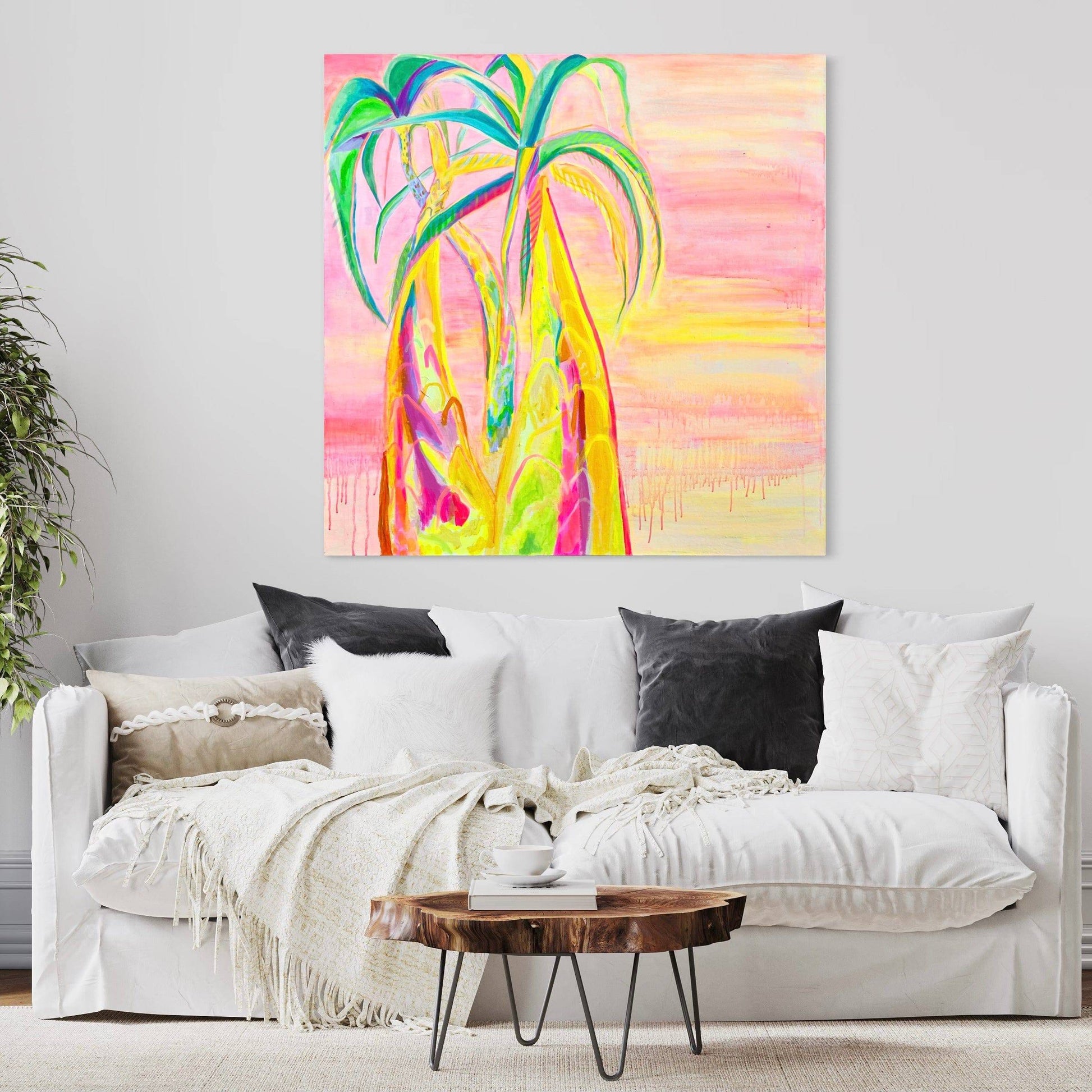 'Vaporwave Palms'  112cm x 112cm - Kathryn Sillince Artist