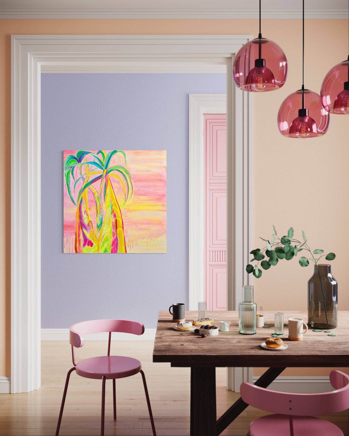 'Vaporwave Palms'  112cm x 112cm - Kathryn Sillince Artist