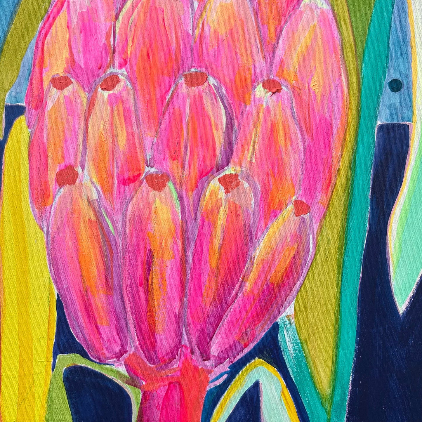 'Pink Bananas at Dusk'  51cm x 51cm - Kathryn Sillince Artist