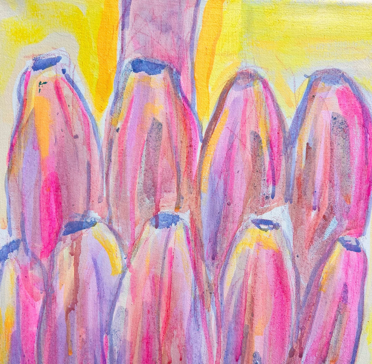 'Purple and Yellow Banana Study'  51cm x 51cm - Kathryn Sillince Artist