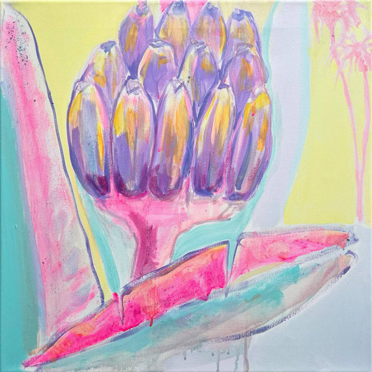 'Pink and Blue Banana Study'  51cm x 51cm - Kathryn Sillince Artist