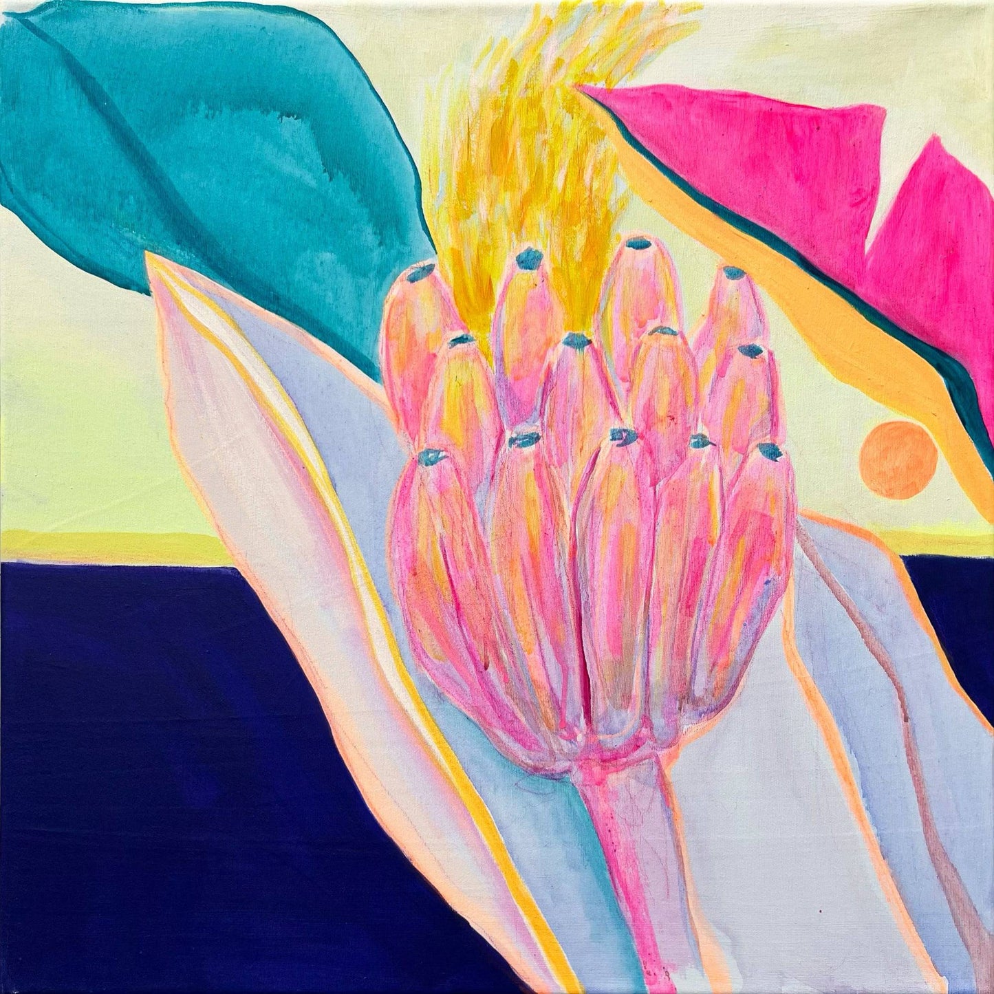 'Pink Neon Banana Study'  51cm x 51cm - Kathryn Sillince Artist