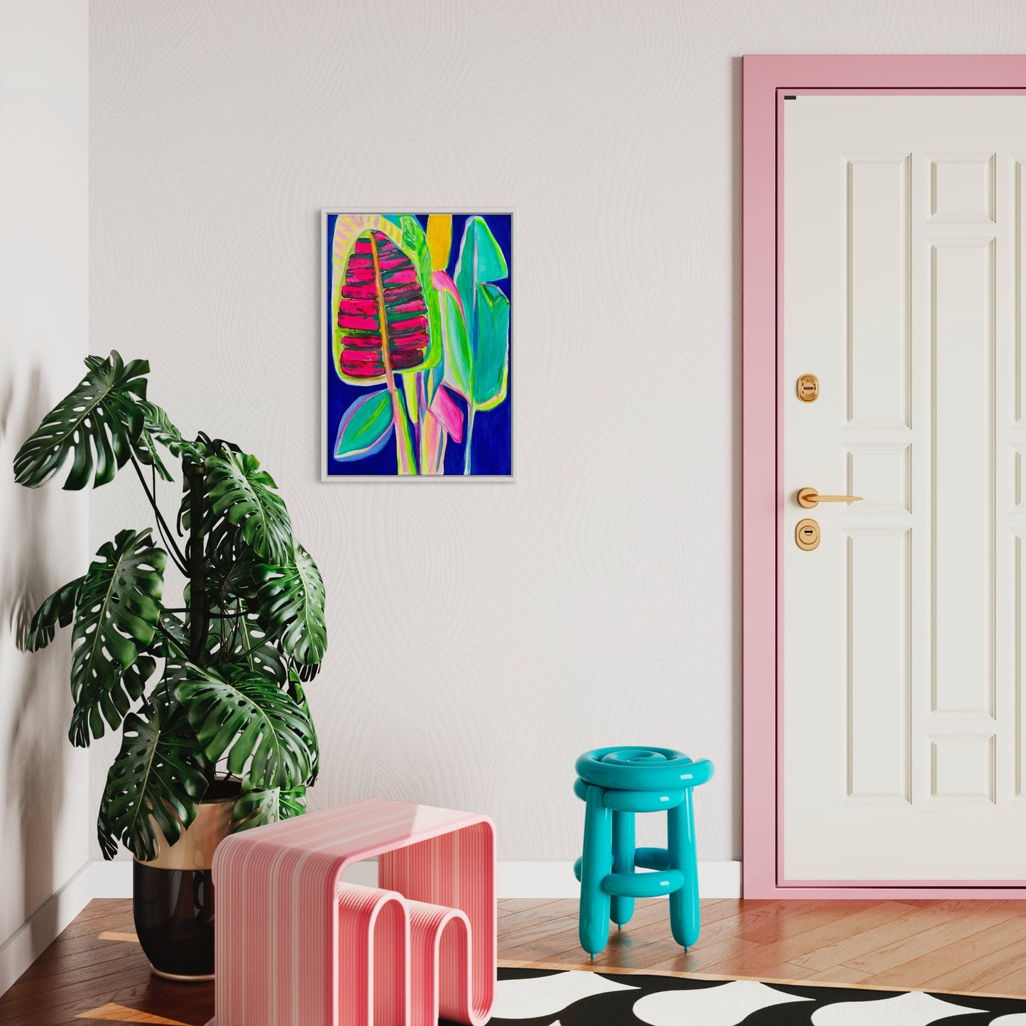 Blue banana print canvas artwork by Printumo, featuring vibrant blue and yellow banana design on high-quality wall decor.