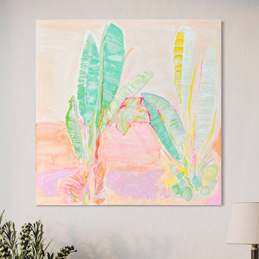 'Red Sunset Banana Leaves Study'  90cm x 90cm - Kathryn Sillince Artist