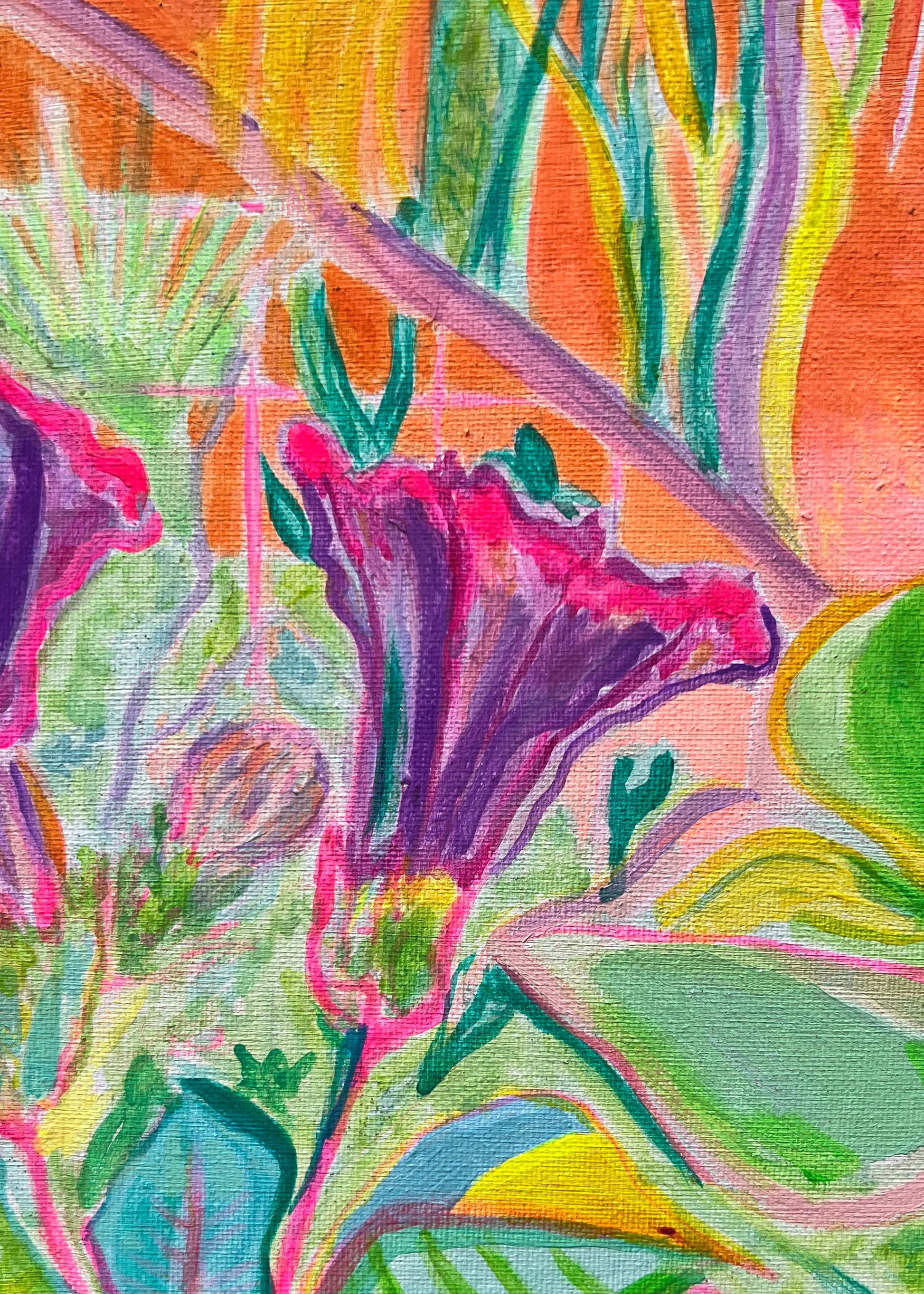 Colorful paper print titled "Apocalyptic Fanfare" by Kathryn Sillince Artist, featuring vibrant abstract artwork.