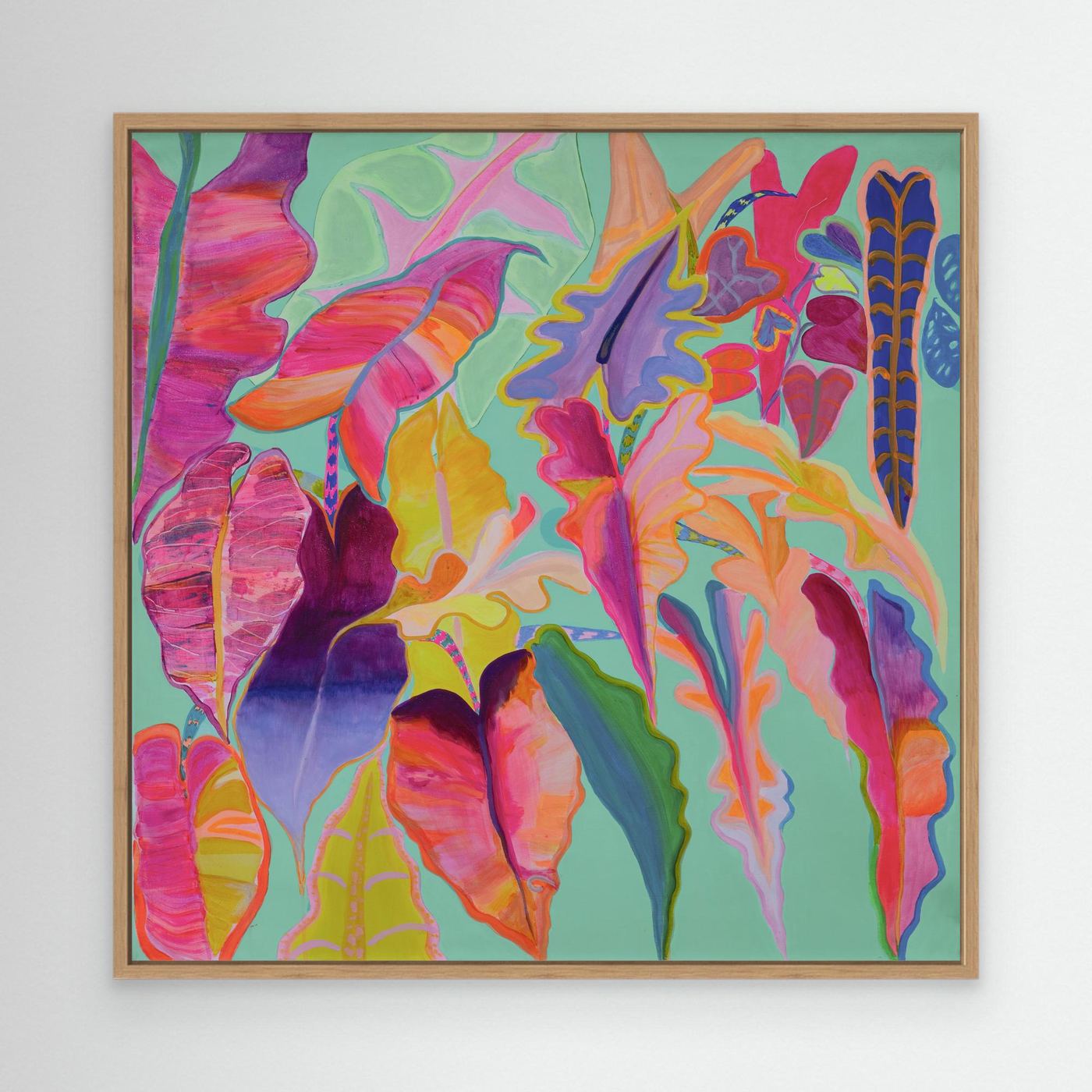 Colorful Rainbow Alocasias canvas print by Printumo featuring vibrant tropical plant artwork on high-quality canvas.