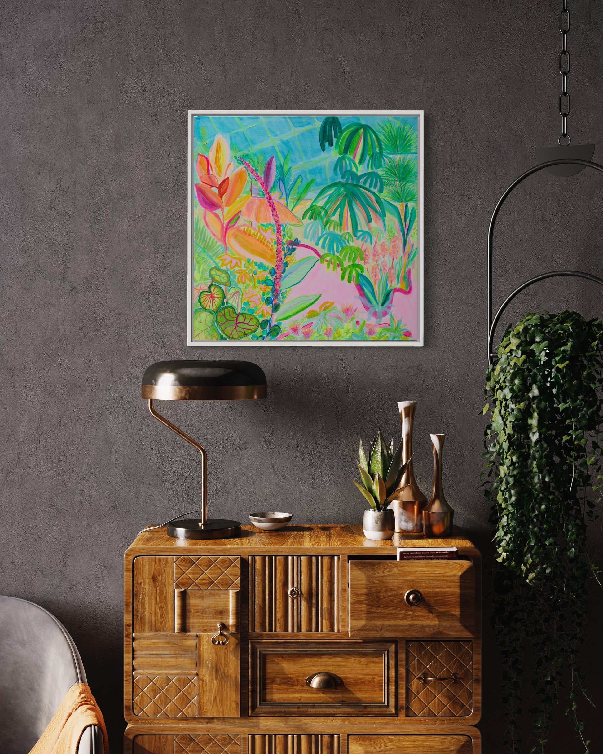 Colorful botanical canvas print of an inflorescence immersion by Kathryn Sillince, showcasing vibrant floral artwork by Printumo.