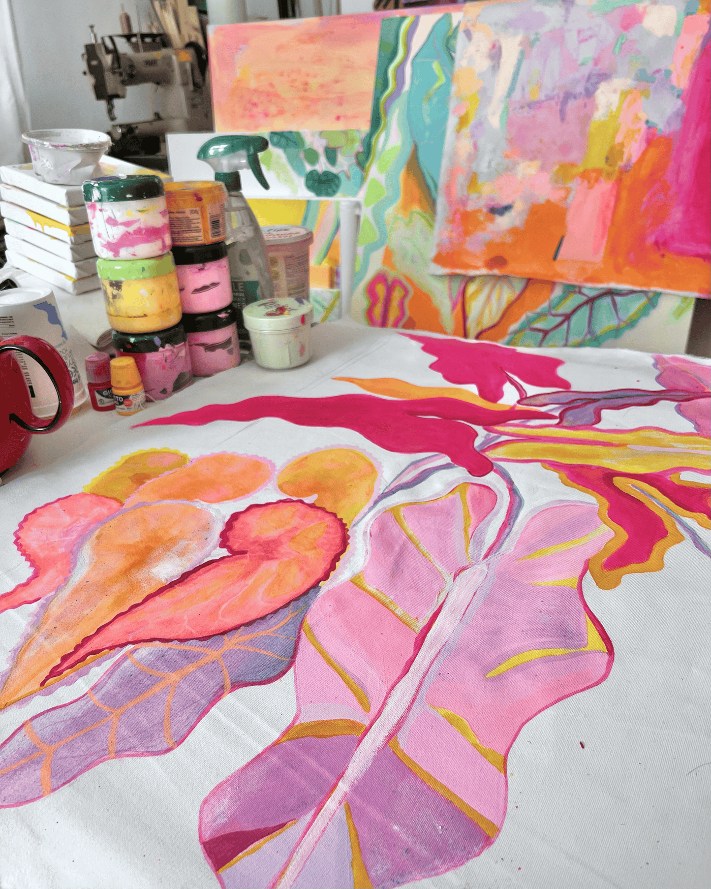 'Begonia, Alocasia Still Life' 70cm x 70cm - Kathryn Sillince Artist