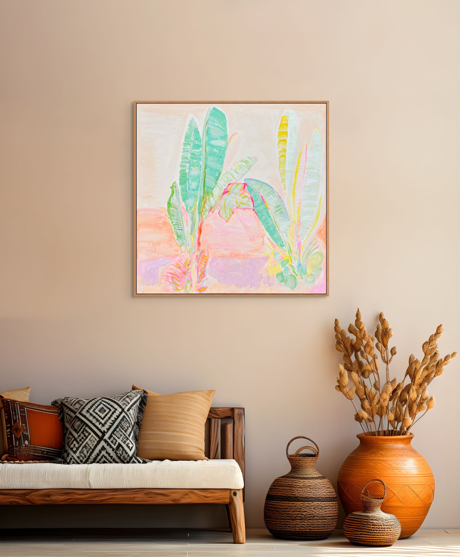 Botanical print set by Kathryn Sillince featuring Peachy Banana Dreams and Red Sunset Banana Leaves Study artworks.