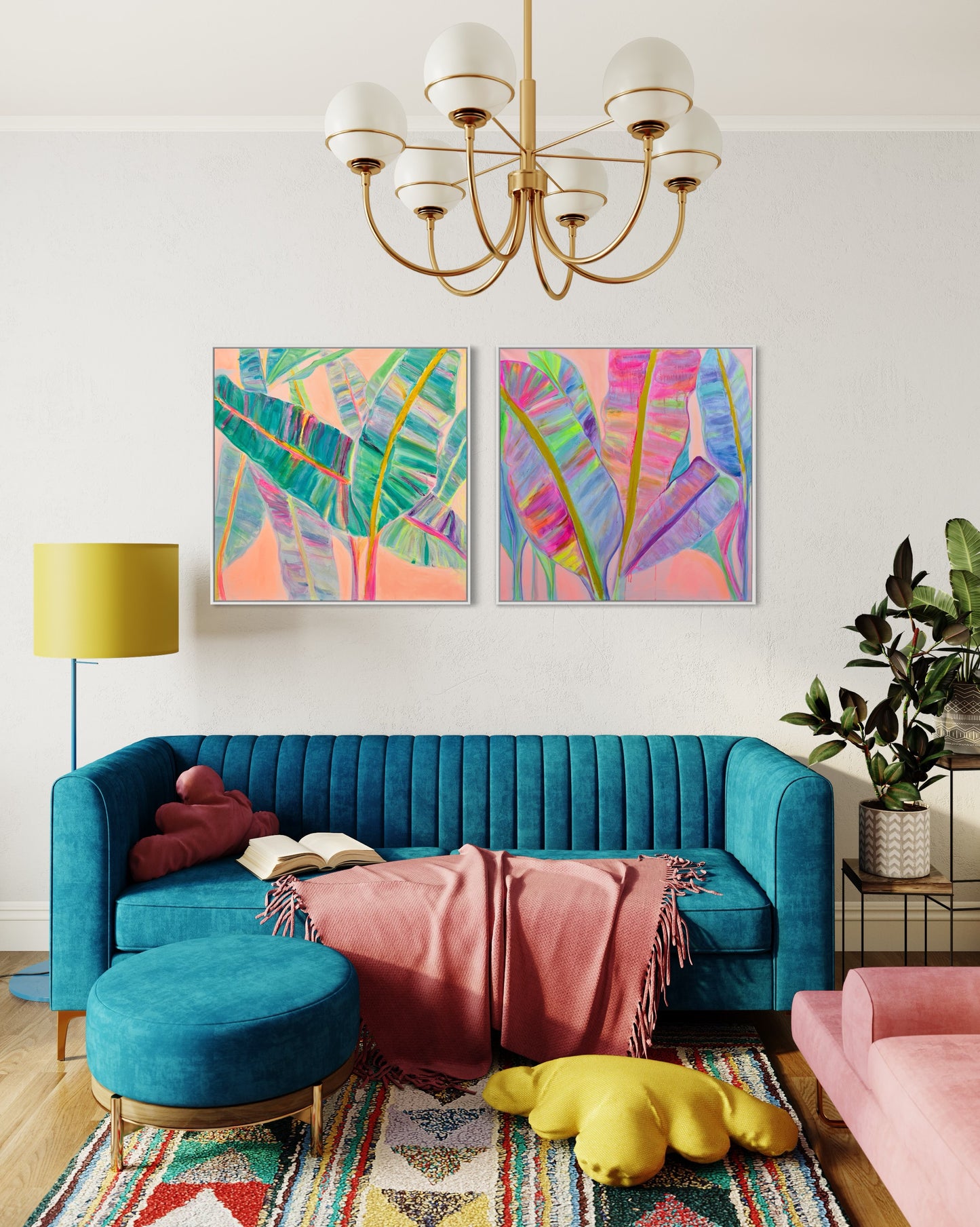 COLOUR POP BOTANICAL PRINT SET: 'Rainbow Banana Leaves' & 'Rainbow Banana Leaves II' - Kathryn Sillince Artist
