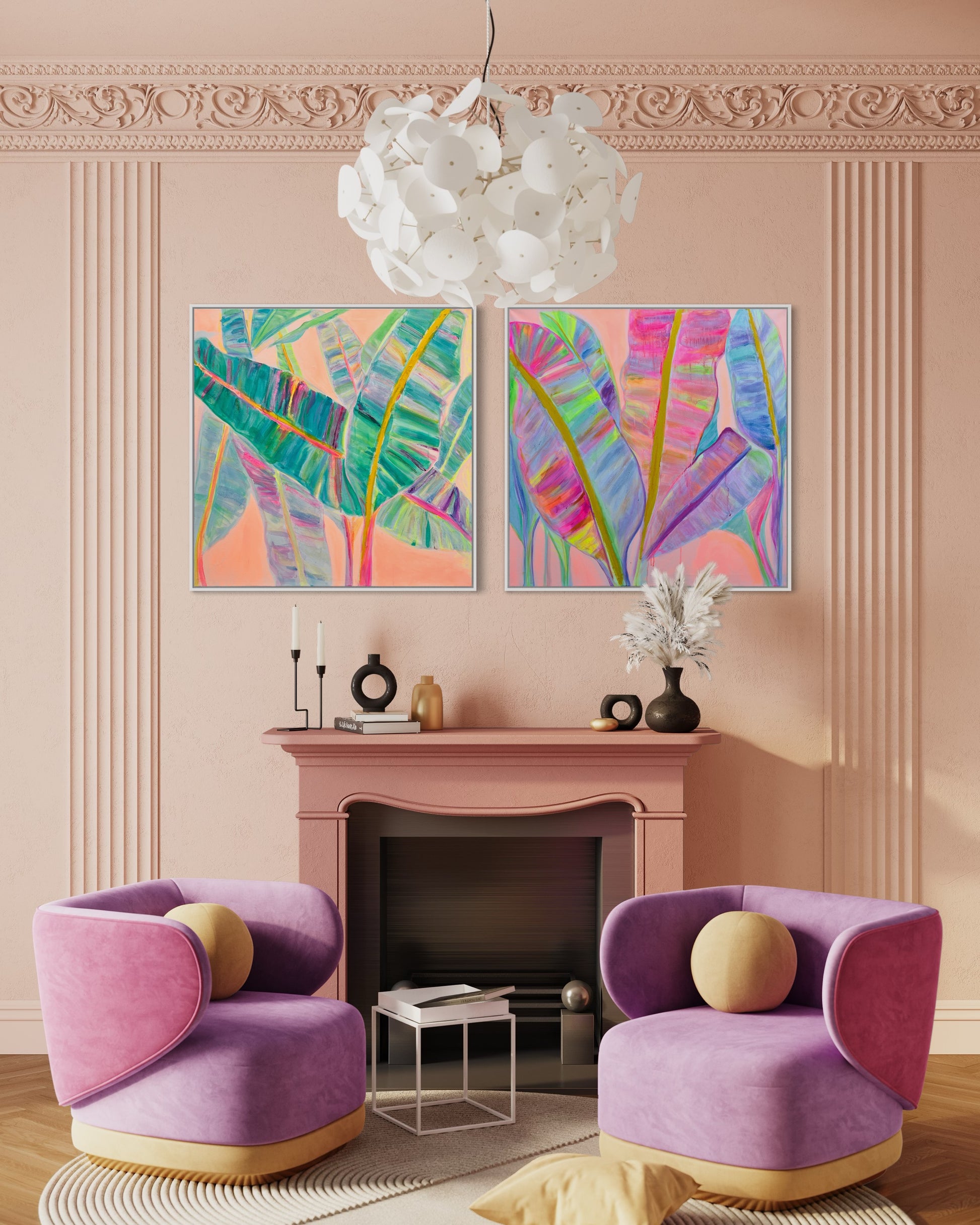 COLOUR POP BOTANICAL PRINT SET: 'Rainbow Banana Leaves' & 'Rainbow Banana Leaves II' - Kathryn Sillince Artist