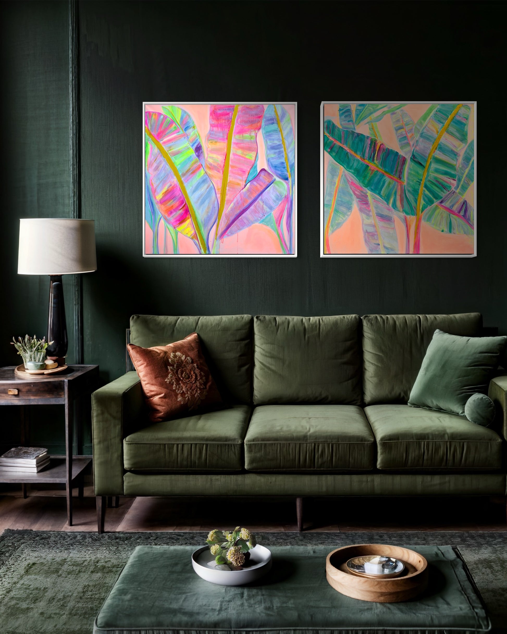 COLOUR POP BOTANICAL PRINT SET: 'Rainbow Banana Leaves' & 'Rainbow Banana Leaves II' - Kathryn Sillince Artist