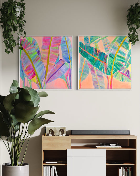 COLOUR POP BOTANICAL PRINT SET: 'Rainbow Banana Leaves' & 'Rainbow Banana Leaves II' - Kathryn Sillince Artist