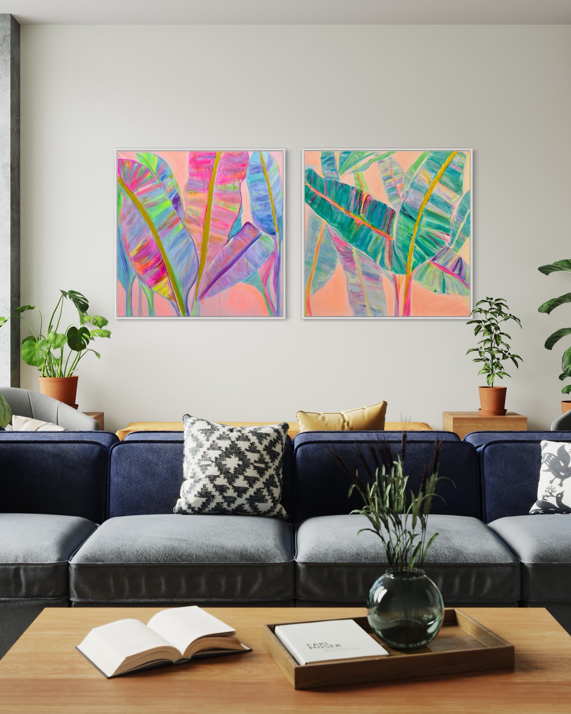 COLOUR POP BOTANICAL PRINT SET: 'Rainbow Banana Leaves' & 'Rainbow Banana Leaves II' - Kathryn Sillince Artist