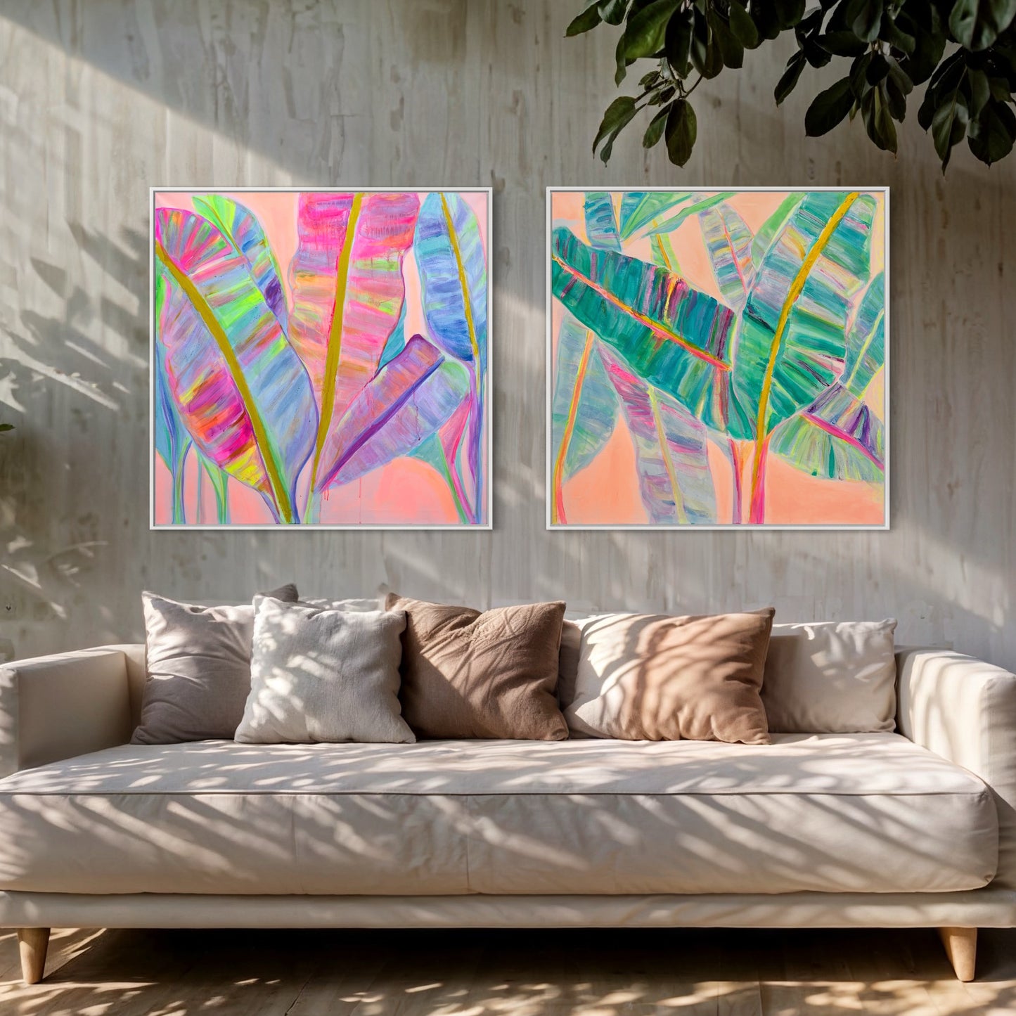 COLOUR POP BOTANICAL PRINT SET: 'Rainbow Banana Leaves' & 'Rainbow Banana Leaves II' - Kathryn Sillince Artist